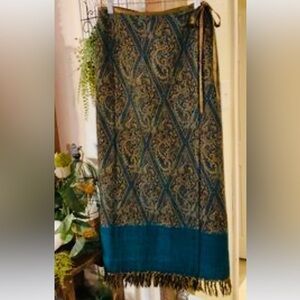 Vintage Karen Kane Wool A-Line Wrap Paisley Skirt with Fringe Size M/L